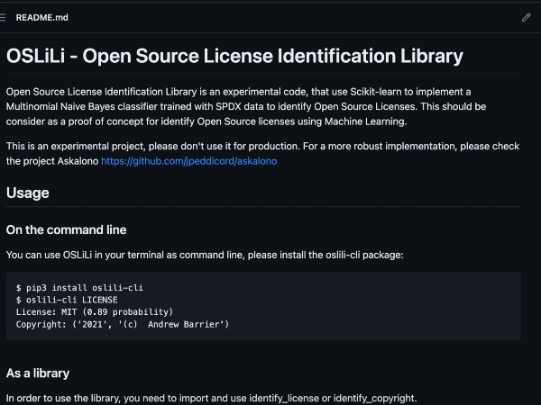 Using Machine Learning for Open Source License Identification